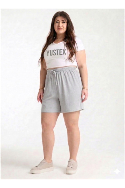 yx yustex sport Γυναικείο γκρι σορτς Oversize Άνετη εφαρμογή Ψηλόμεσο σορτς μ...