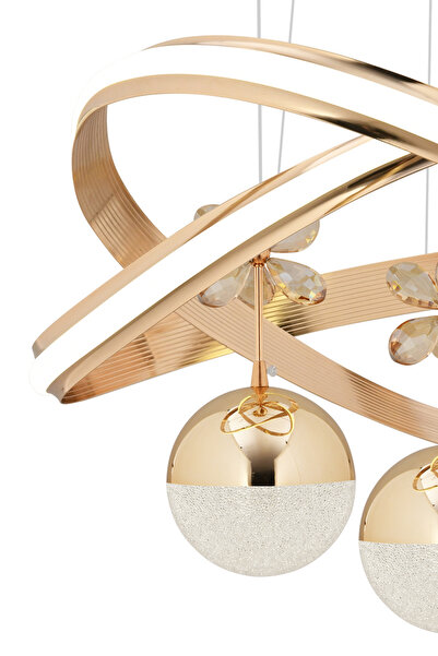 Dekorluna Magnus Modern 3 Renk Işık Özellikli Gold Kaplama Sarkıt Led Avize Salon Avize
