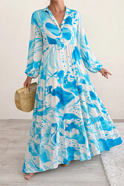 mass fashion Kadın Desenli Viskon Maxi Elbise