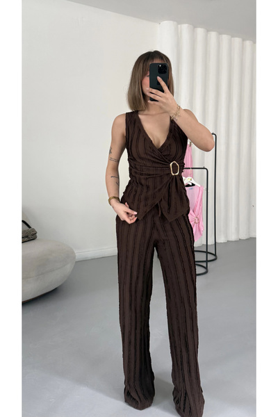 nona butik Σετ με διπλό στήθος και αγκράφα Carolin - Καφέ