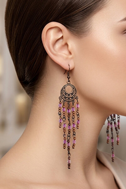 PETEK AKSESUAR Crystal Ethnic Model Hoop Earrings 11 Cm.