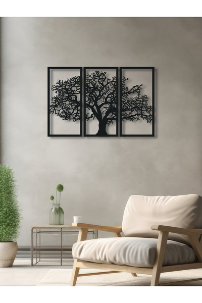 Enova Art Çınar Ağacı Temalı Metal Duvar Dekoru 3'lü Set, Minimal Duvar Tablo...