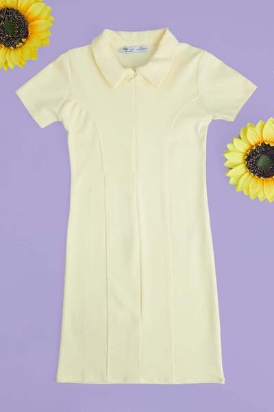 Fulla Moda Βασικό κοριτσίστικο φόρεμα με μισό φερμουάρ και λαιμόκοψη πόλο