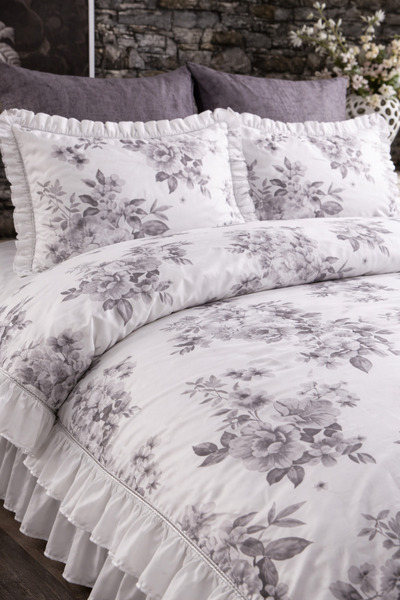 GÖRMEZ TEKSTİL Bella - Σετ Παπλωματοθήκης 100% Φυσικό Βαμβάκι με Διπλό Βολάν