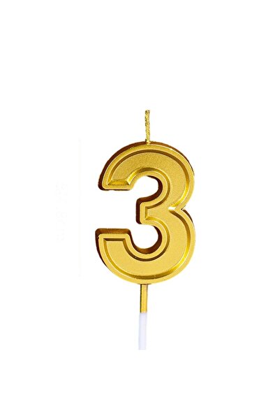 Cyrax Lumânare pentru tort Numărul 3, Cyrax, 4,8 cm, Aniversare, Auriu