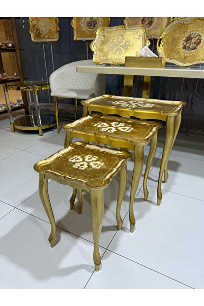 L&M FLORENCE ART L&M Italian Enisha Ivory Wooden Tris Table set