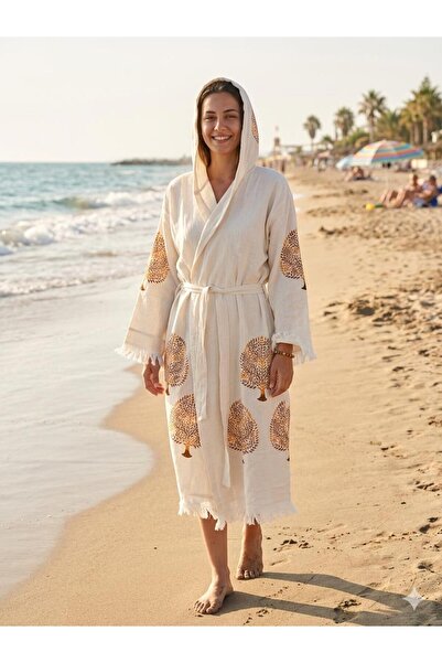 TekStilize Μπουρνούζι από μουσελίνα με σχέδιο καφέ δέντρο, μαλακό, ελαφρύ και...