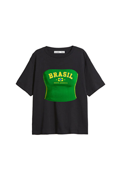 CİNEMA MODA Дамска тениска Brazil Body с принт, свободна кройка, черна