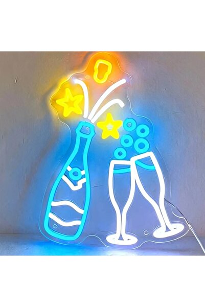 Slasa لافتة نيون LED على شكل شمبانيا 40×30 سم متعددة الألوان مع قاعدة أكريليك...