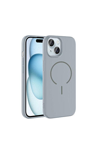 UnDePlus Apple iPhone 15 Kılıf Yumuşak Dokulu M-safe Şarj Özellikli Meta Kapak