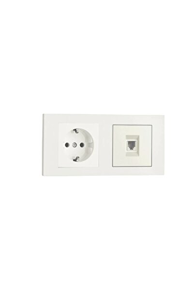 Huzur Elektrik Ovivo Grano White Set of 2 Grounded Socket and Cat5 Data Socke...