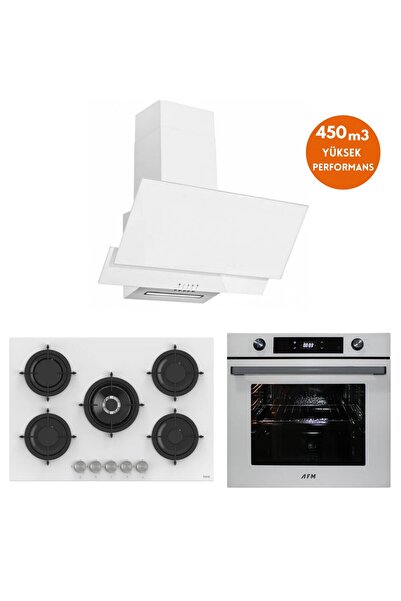 AFM tech ve Ferre Marka / Livao 5 Gözlü Beyaz Ankastre Set ( RS036 75cm 1'wok...