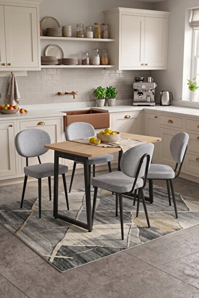 VİLİNZE Deniz Sandalye Biga MDF Sabit Metal Ayak Mutfak Masası Takımı - 70x12...