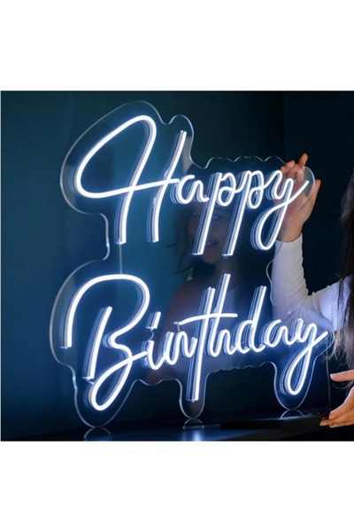 Slasa Happy Birthday LED Neon Sign 35x47 cm White Light with 6mm Acrylic Base...