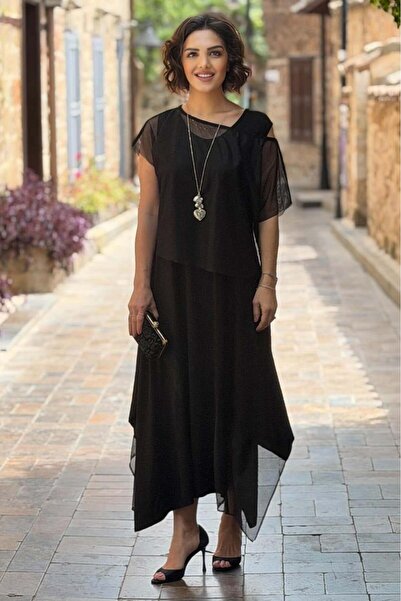 Nevin Kaya Moda Μαύρο φόρεμα με διχτυωτή μπλούζα