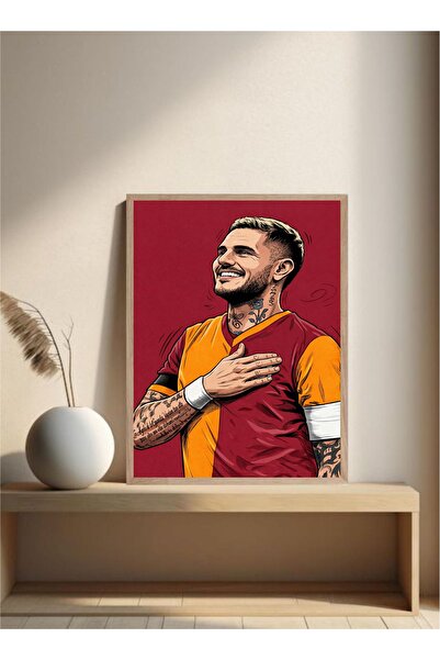 MOR TABLO Sarı Kırmızı Futbol Tablo Doğal Ahşap Çerçeveli