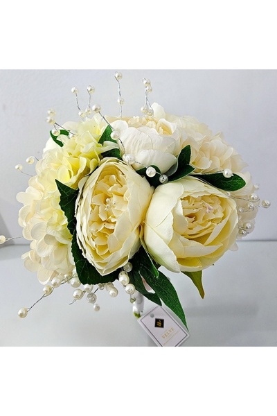 velve Buchet mireasa elegant Ivory Bloom cu bujori si hortensii artificiale, ...