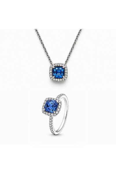 Novvu Σετ κοσμημάτων: Δαχτυλίδι και Κολιέ Μπλε με Ασήμι