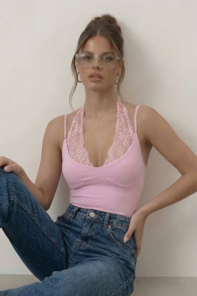 VAGGON Δαντελένιο κορμάκι με λουράκια και κουμπωτά κουμπώματα στο λαιμό