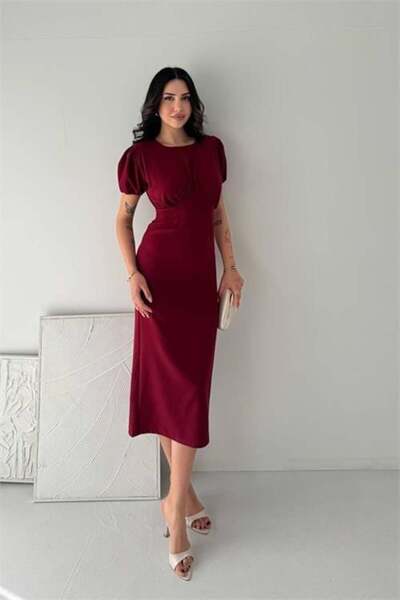 Dipmoda Γυναικείο μπορντό φόρεμα μίντι μήκους με λεπτομέρειες με κορδόνια και...