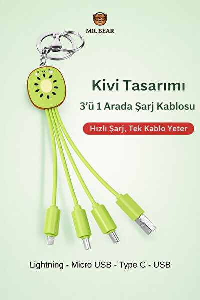 MR.BEAR Tüm Iphone ve Android Cihazlarla Uyumlu 3’ü 1 Arada Kivi Figürlü Çokl...
