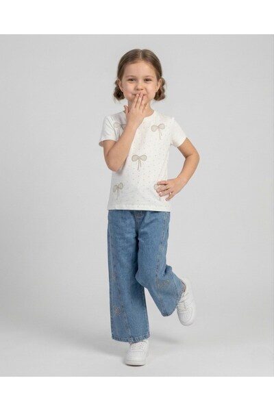 VOY KİDS Κοριτσίστικο καλοκαιρινό σετ με φιόγκο και κέντημα, για ηλικίες 5-6-...