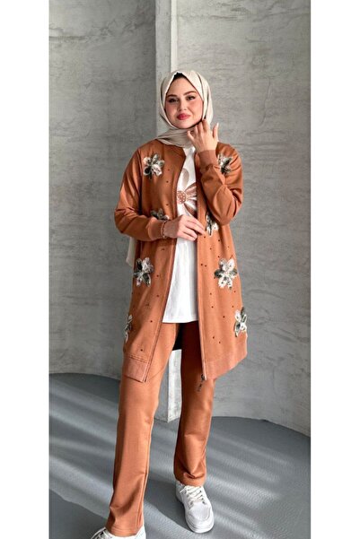 moda4b γυναικείο σετ χιτζάμπ 3 τεμαχίων, ύφασμα δύο κλωστών n-05420 _ Μπεζ