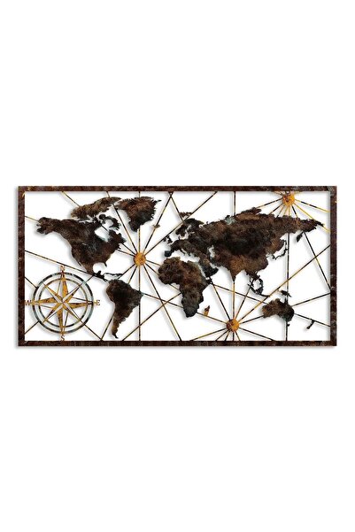 OEM Decor de perete Re-Bloom, model Harta Lumii, metal, maro, 120 x 60 cm