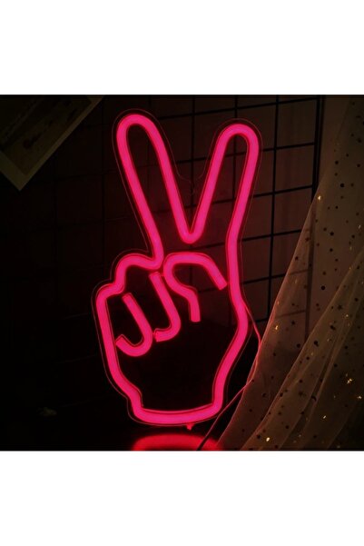 Slasa Victory Hand LED Neon Sign 40x60 cm Pink Light with 6mm Acrylic Base Ga...