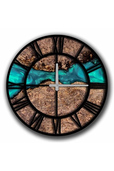 OEM Re-Bloom διακοσμητικό ρολόι τοίχου, MDF, καφέ/μπλε/μαύρο, 50 εκ.