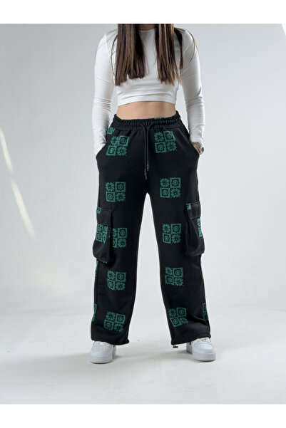 COCOPELLI Γυναικείο φαρδύ παντελόνι με έθνικ σχέδια και τσέπες Cargo COCK0025