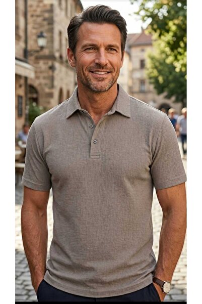 güncüoğlu Shirt-Collar Pocketless Short Sleeved Men's T-Shirt