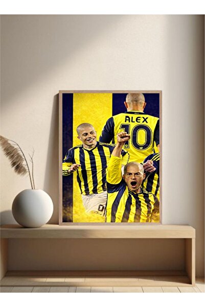 MOR TABLO Alex de Souza Sarı Lacivert Doğal Ahşap Çerçeveli Tablo