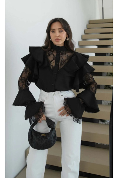 KENZA'A TRİKO Πουκάμισο με δαντέλα και λεπτομέρειες με βολάν