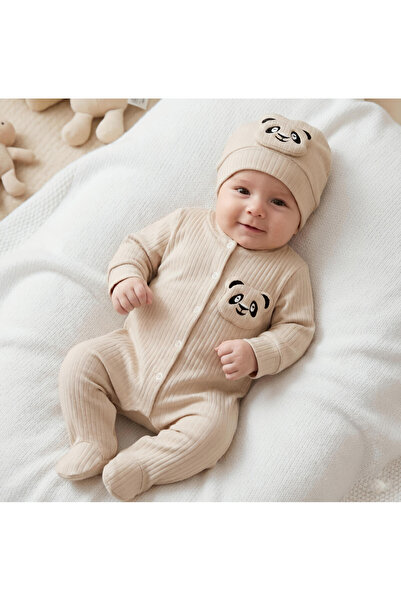 Nexvora Panda Mobilli Şapkalı Bebek Tulumu 3-6-9 Ay