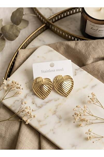 stainless steell 316L Gold Color Heart Model Steel Earrings