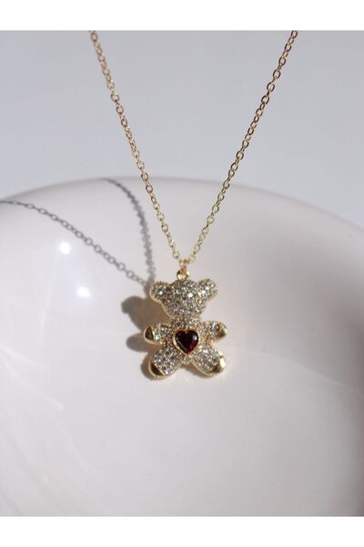 Reorah Collection قلادة على شكل دب بقلب أحمر