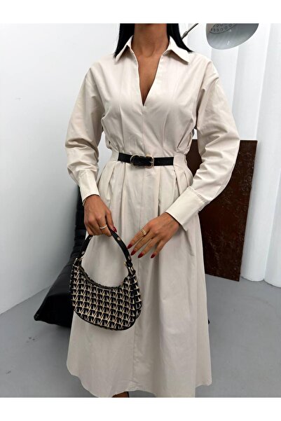 Ekim Store Φόρεμα μάξι από ποπλίνα με λεπτομέρεια ζώνης στη μέση