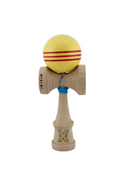 Cyrax Kendama X Original, Rulment metalic cu șnur de 55 cm, linii galbene/roșii