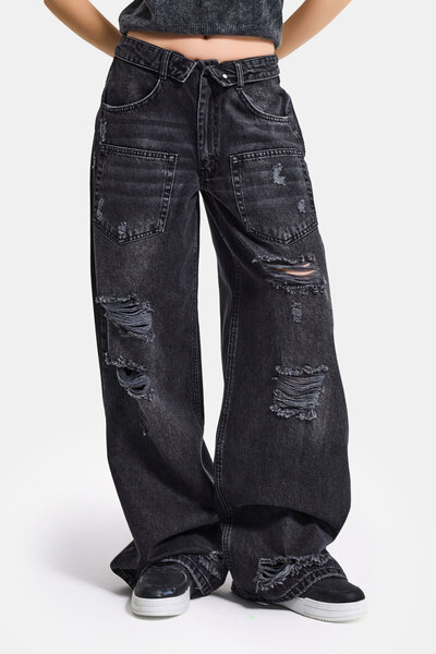 it's basic Γυναικείο τζιν παντελόνι σκούρου καπνιστού χρώματος 10s6-1 Super B...