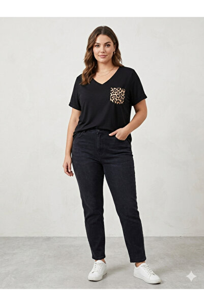 Butik Kadın leopar cepli t-shirt