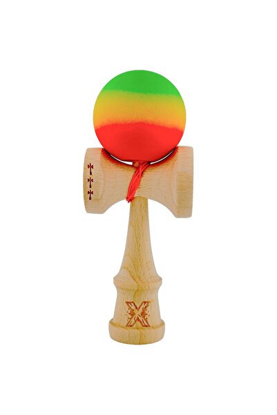 Cyrax Kendama X Original, Rulment metalic cu șnur de 55 cm Verde/Galben/Roșu