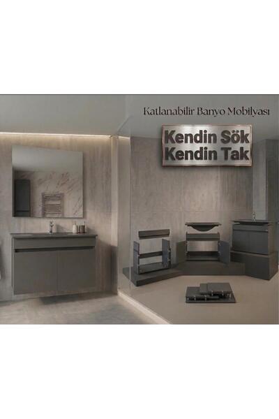 Creavit Flexio 80 cm Katlanabilir Banyo Dolabı Antrasit Set