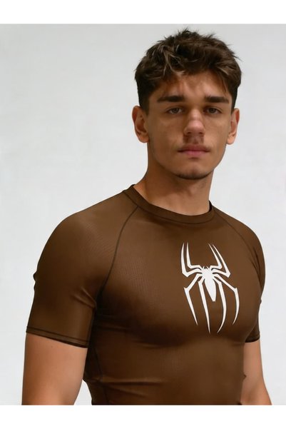 Yokedwear Spider Compression Narrow / Slim T-Shirt Brown Unisex Youth