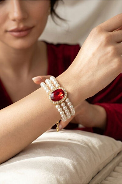 Happyline Pearl Oval Red Stone Gold Plated Glass Pearl Choker Design Stylish ...