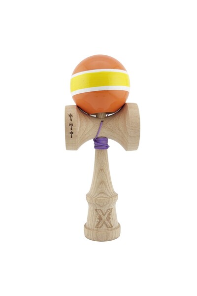 Cyrax Kendama X Original, Rulment metalic cu șnur de 55 cm Portocaliu/Galben/Alb