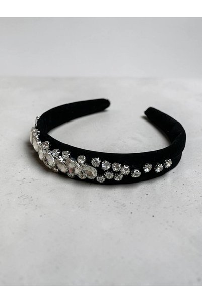 WOWMOM Black Stone Embellished Crown Women's Hair Accessory with Crystal Detailing Stylish Evening Dress Bridal Event Crown