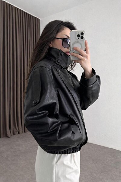 Ekim Store Δερμάτινο μπουφάν ZR με ψηλό γιακά και εξαιρετικά απαλό σχέδιο