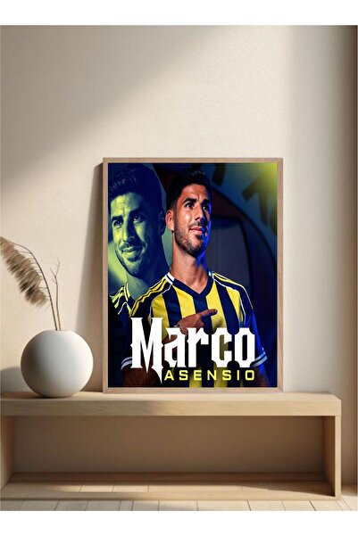 MOR TABLO Marco Asensio Sarı Lacivert Doğal Ahşap Çerçeveli Tablo