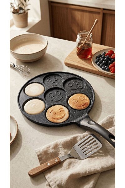 Luxxa Home PanFace Emoji Pancake Tavası 27 cm | 7 Bölmeli Döküm Alüminyum Pan...